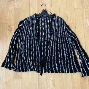 Liz Claiborne Black & White Striped/patterned Cardigan Sweater